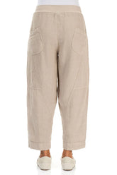 Buttoned Beige Linen Trousers 2