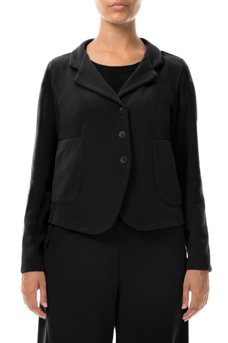 Buttoned Black Cotton Jersey Jacket