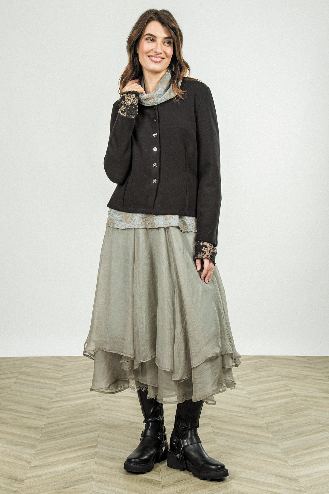 Buttoned Black Cotton Jersey Jacket 6