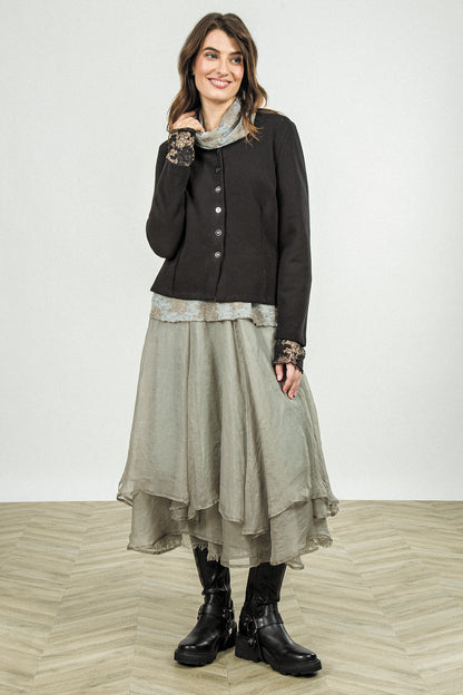 Buttoned Black Cotton Jersey Jacket