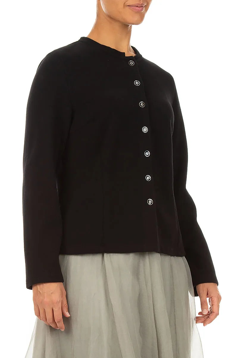 Buttoned Black Cotton Jersey Jacket