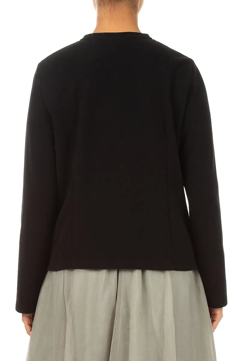 Buttoned Black Cotton Jersey Jacket