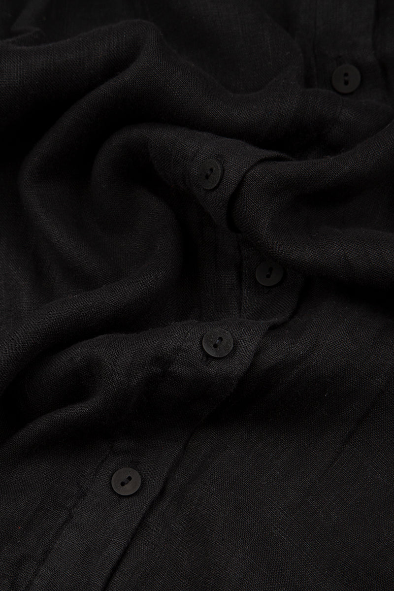 Buttoned Black Linen Dress