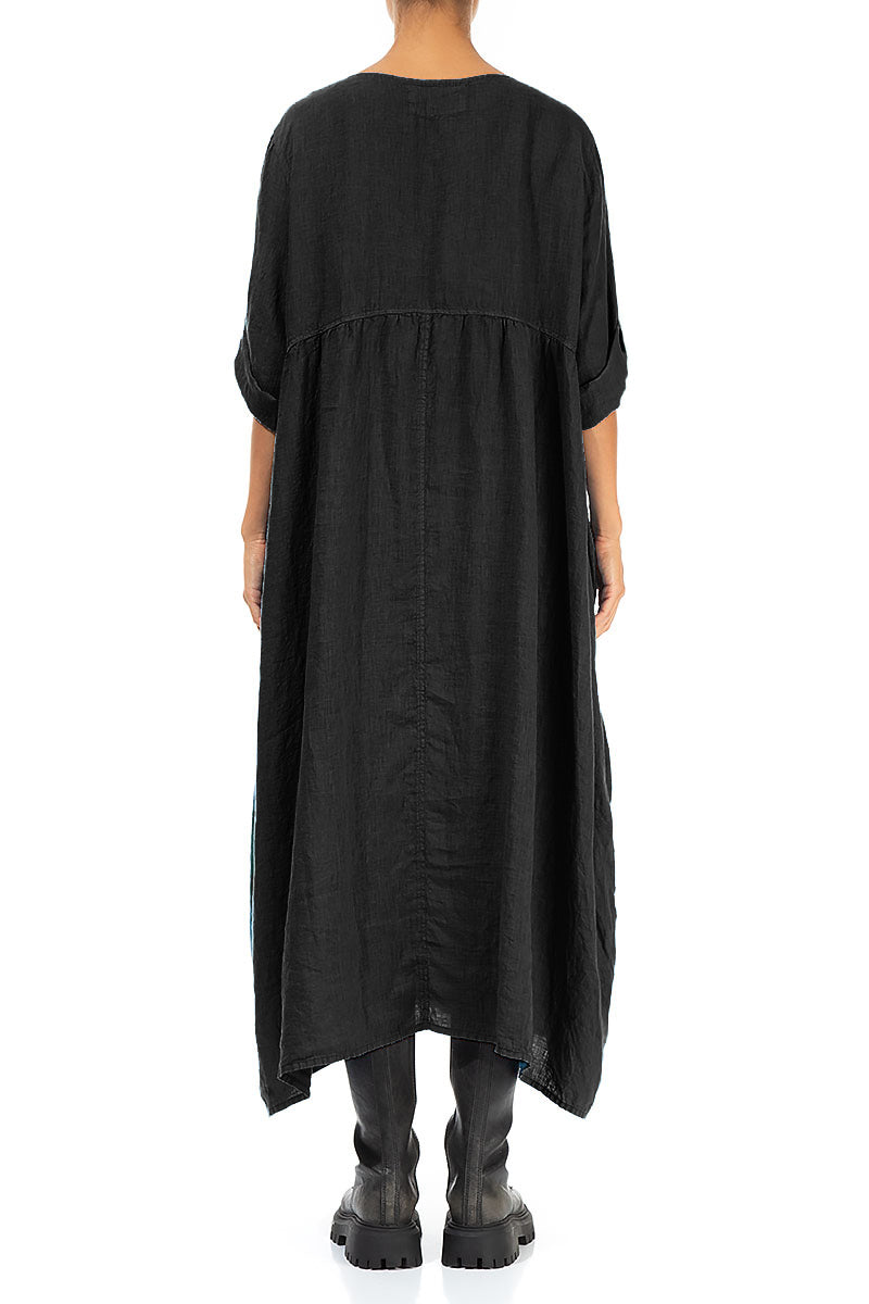 Buttoned Black Linen Dress 2