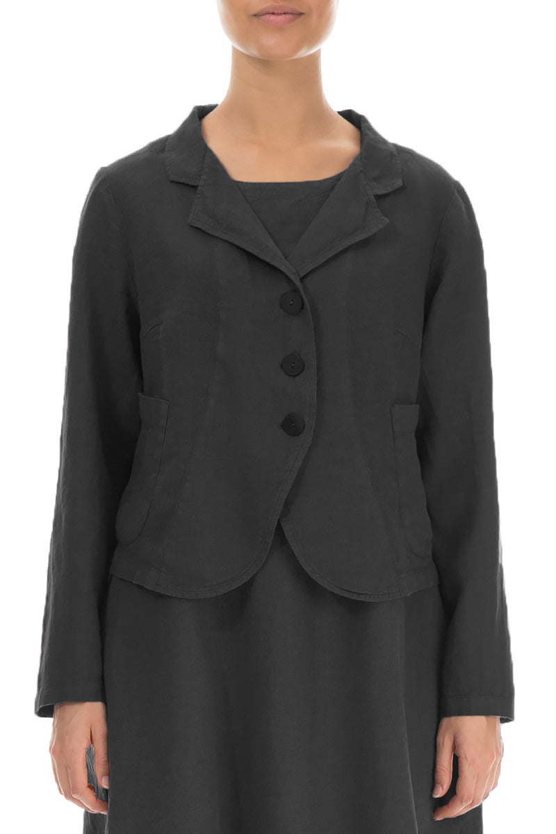 Buttoned Black Linen Jacket