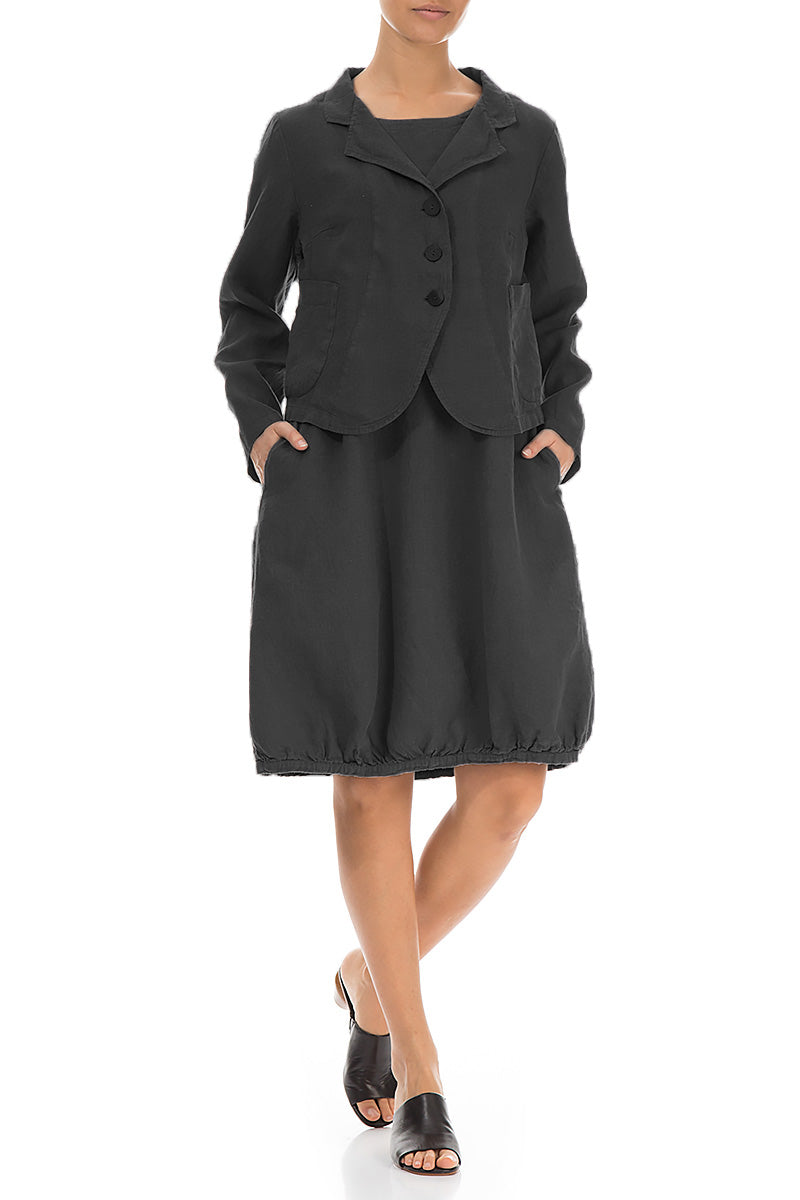 Buttoned Black Linen Jacket