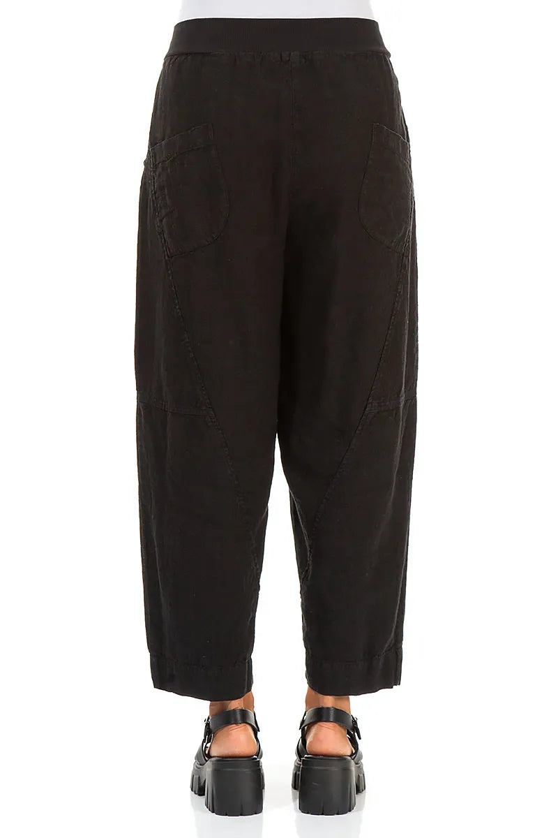 Buttoned Black Linen Trousers