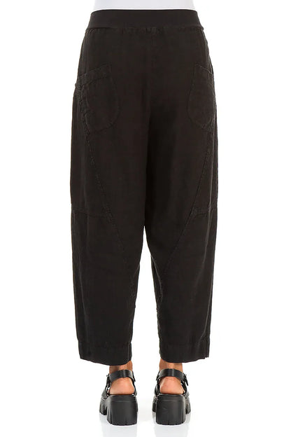 Buttoned Black Linen Trousers