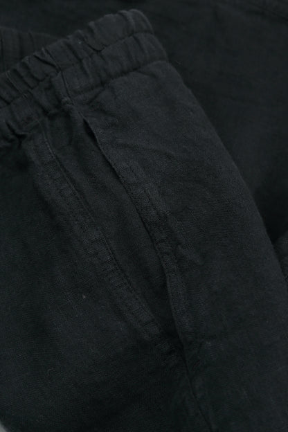 Buttoned Black Linen Trousers