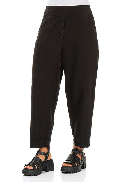 Buttoned Black Linen Trousers