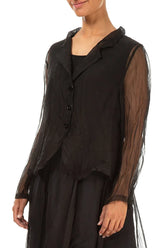 Buttoned Short Black Silk Chiffon Jacket 3