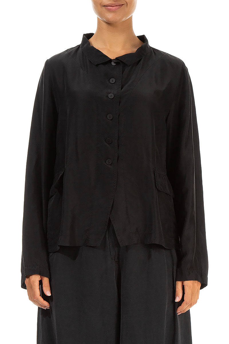 Buttoned Black Pure Silk Jacket