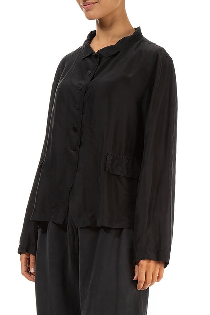 Buttoned Black Pure Silk Jacket