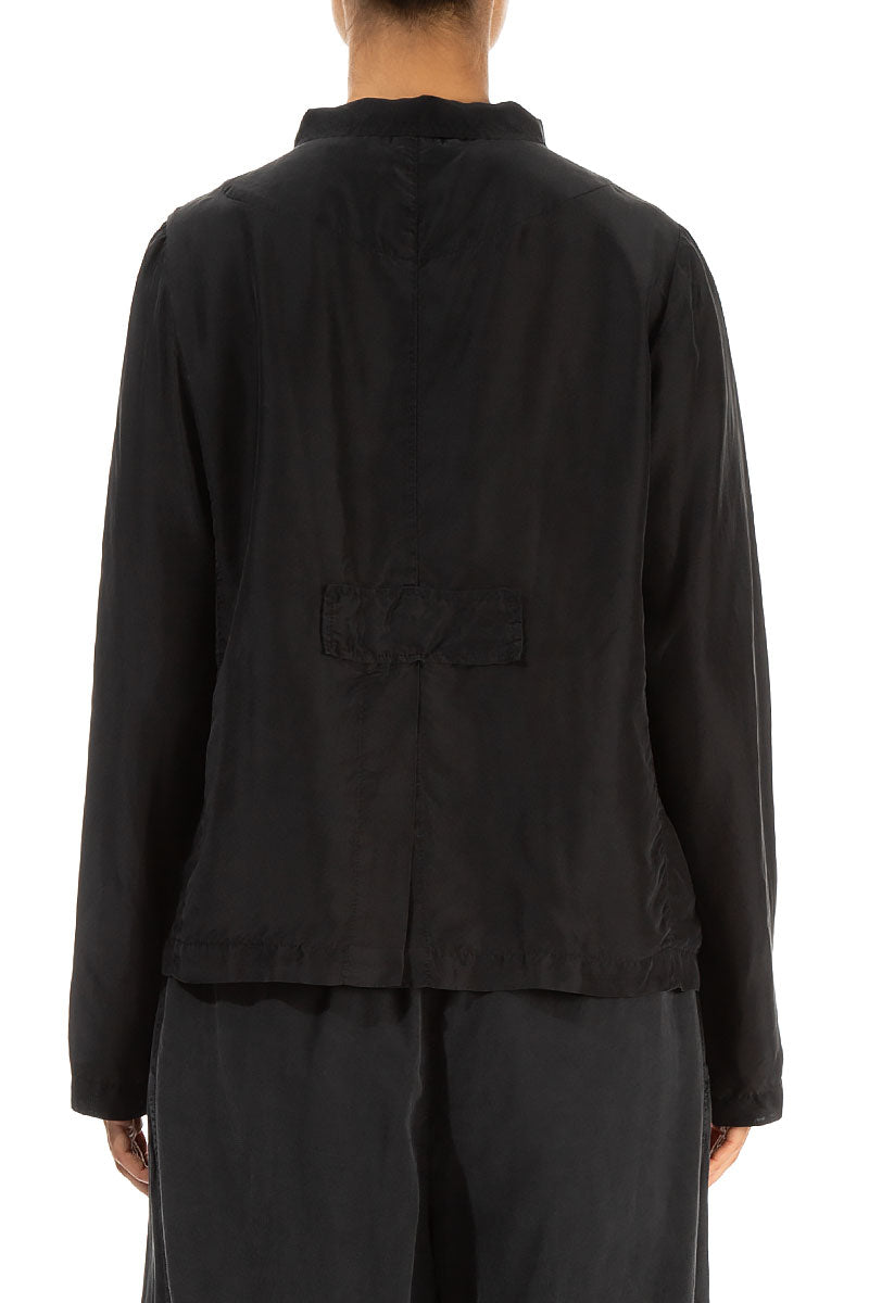 Buttoned Black Pure Silk Jacket