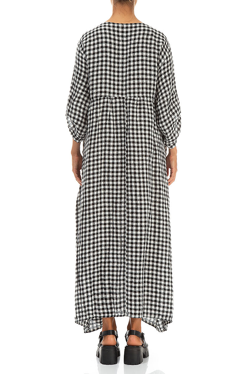 Buttoned Black & White Check Linen Dress Buttoned Black & White Check Linen Dress
