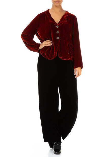 Buttoned Brick Silk Velvet Jacket