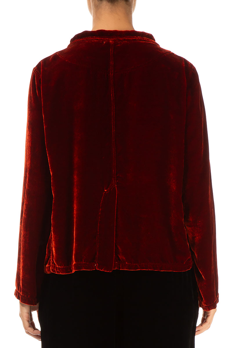 Buttoned Brick Silk Velvet Jacket