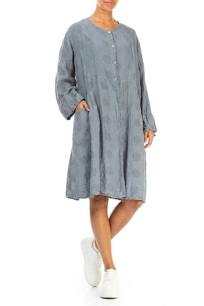 Buttoned Bubble Pattern Sky Grey Linen Jacket 3
