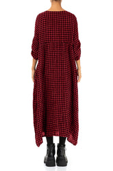 Buttoned Red Check Linen Dress 2