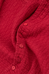 Buttoned Cherry Red Textured Linen Jacket 5