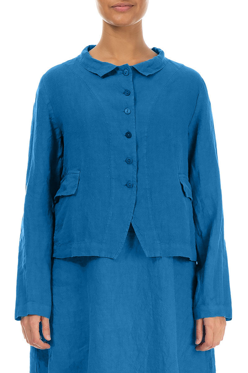 Buttoned Cobalt Blue Linen Jacket