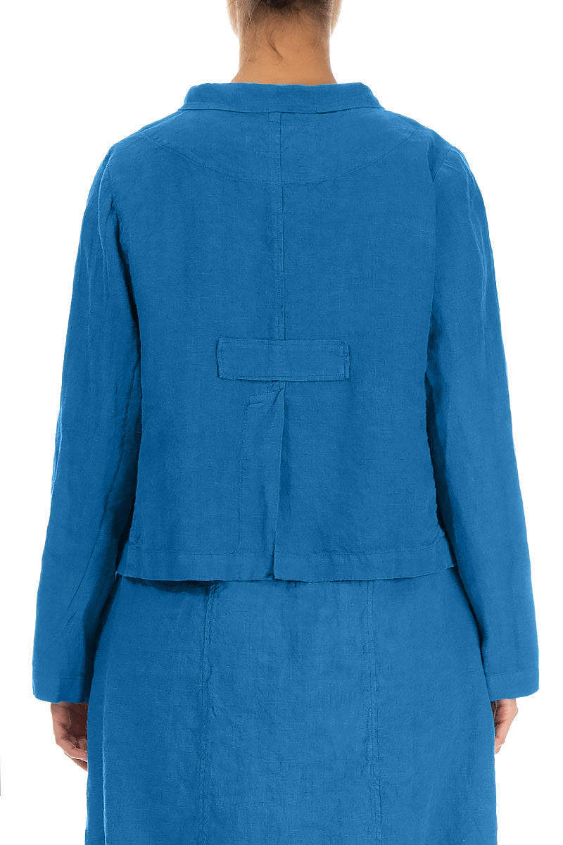 Buttoned Cobalt Blue Linen Jacket