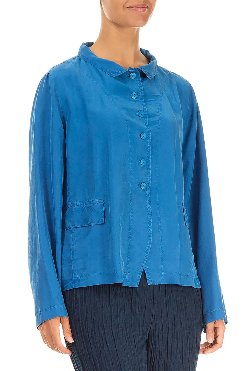Buttoned Cobalt Blue Pure Silk Jacket