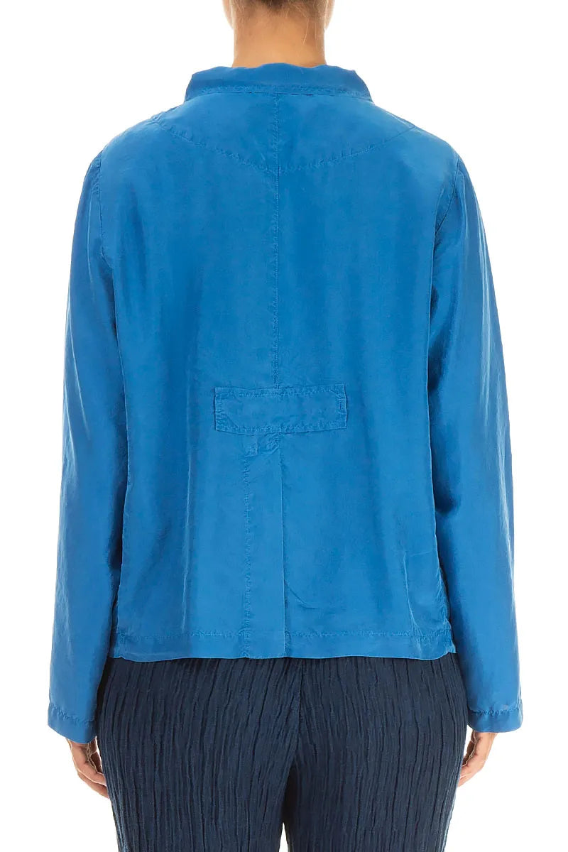 Buttoned Cobalt Blue Pure Silk Jacket