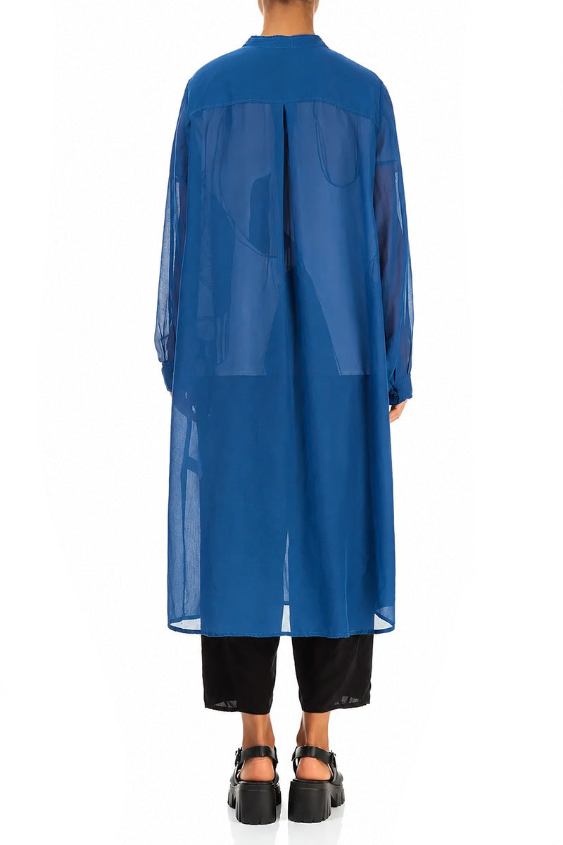 Buttoned Cobalt Blue Silk Cotton Jacket