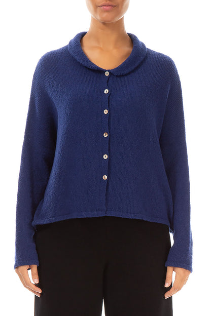 Buttoned Cobalt Blue Wool Cardigan