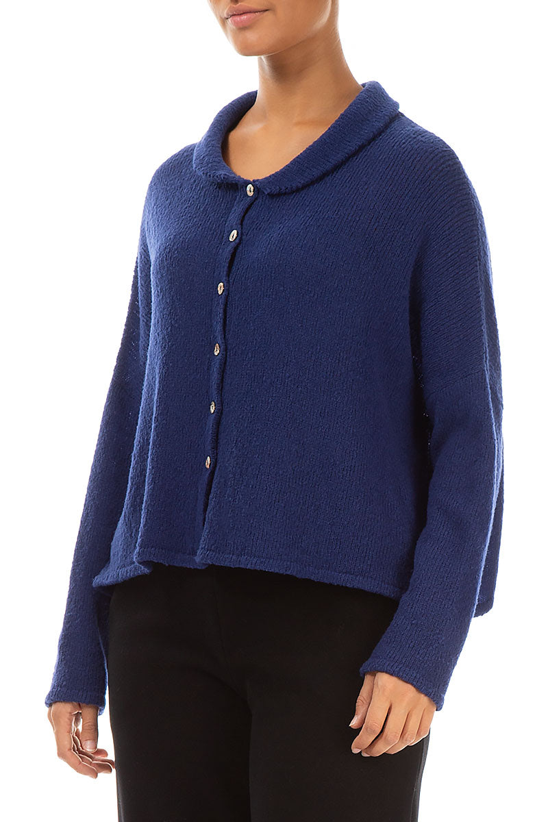 Buttoned Cobalt Blue Wool Cardigan