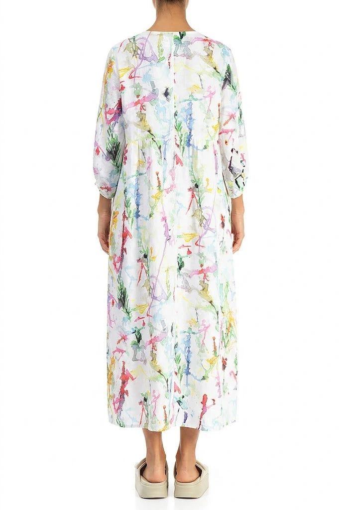 Buttoned Colour Splash Linen Dress 2