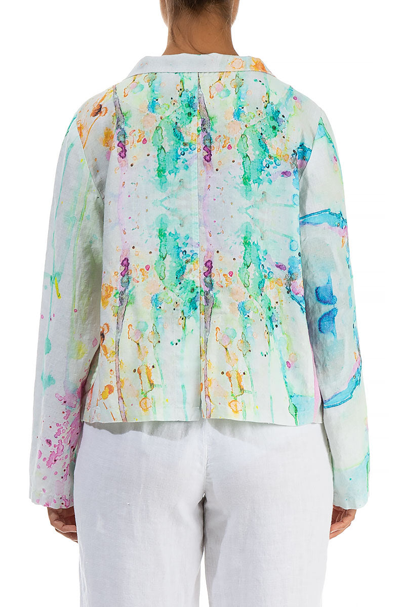 Buttoned Colour Splash Linen Jacket