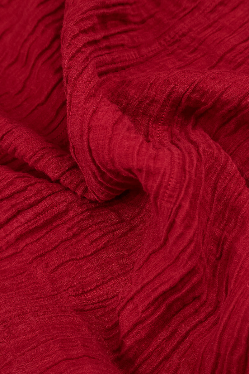 Buttoned Crinkled Cherry Red Silk Jacket 5