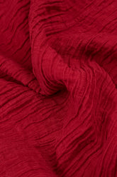 Buttoned Crinkled Cherry Red Silk Jacket 5