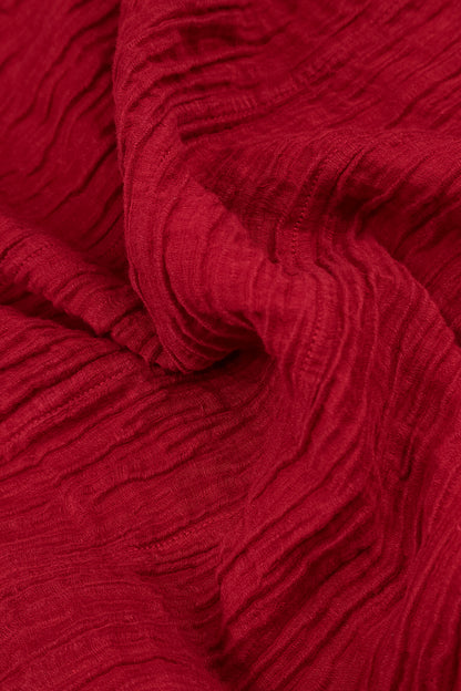 Buttoned Crinkled Cherry Red Silk Jacket 5