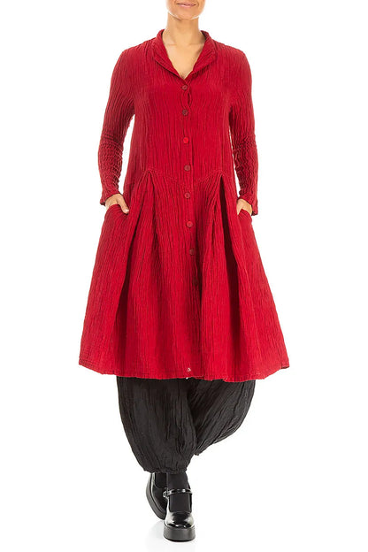 Buttoned Crinkled Cherry Red Silk Jacket 4