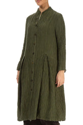 Buttoned Crinkled Forest Mist Silk Jacket 3