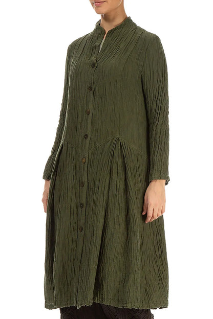 Buttoned Crinkled Forest Mist Silk Jacket 3