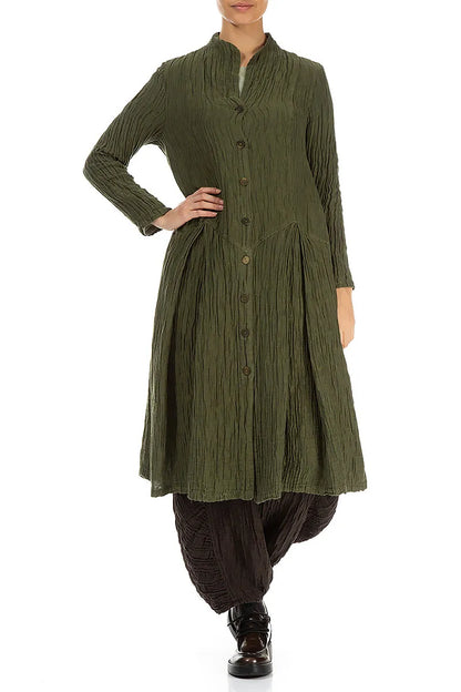 Buttoned Crinkled Forest Mist Silk Jacket 4