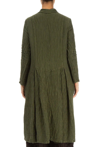 Buttoned Crinkled Forest Mist Silk Jacket 2