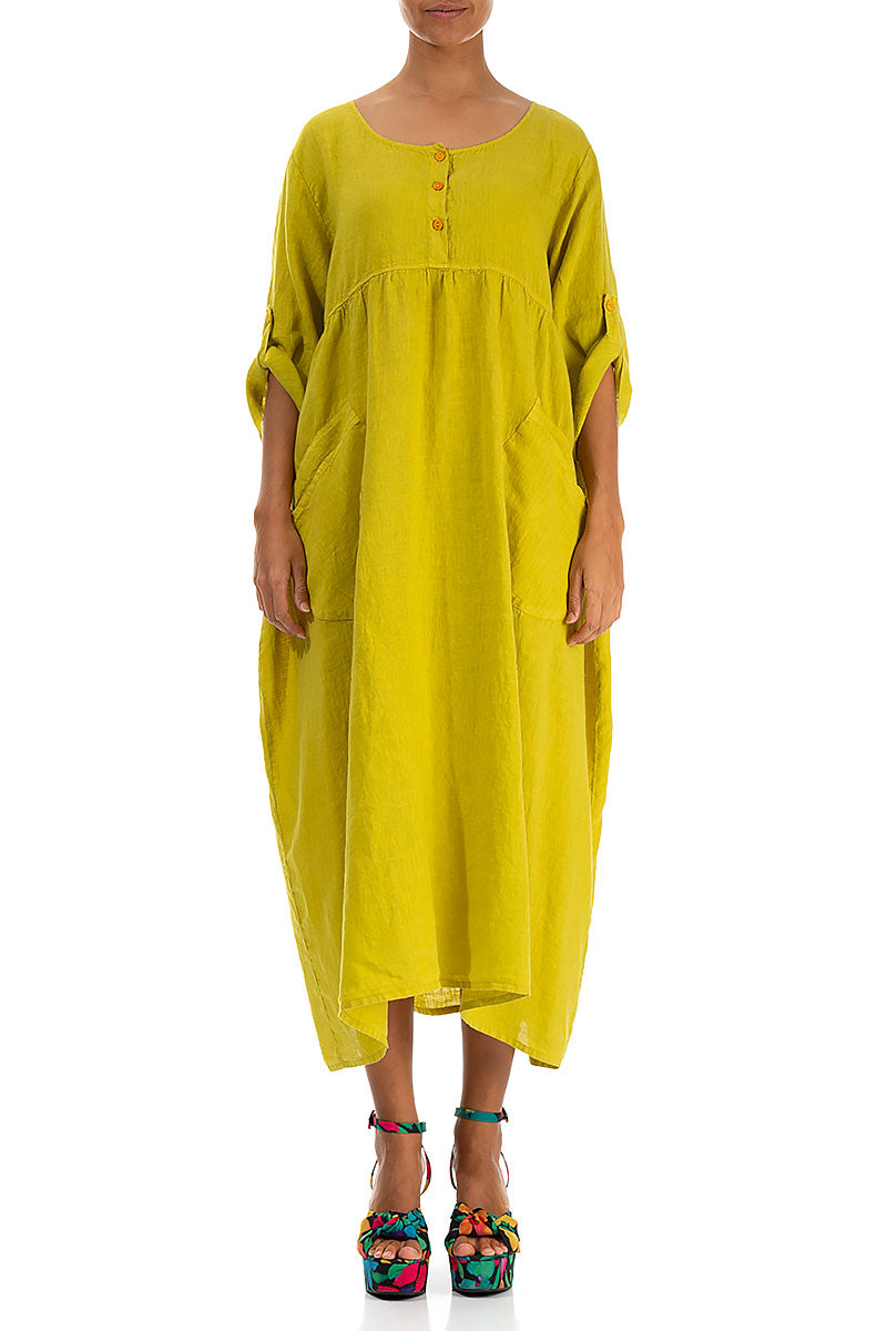 Buttoned Cyber Lime Linen Dress