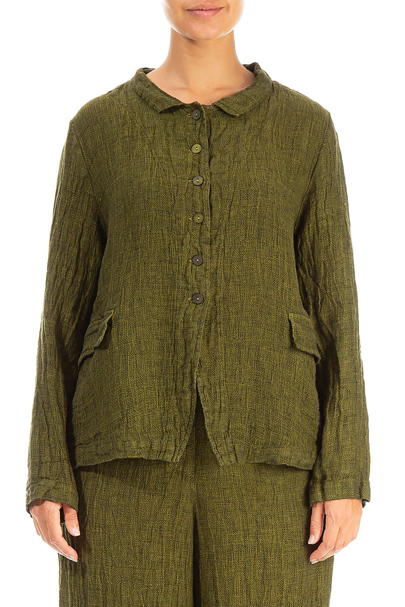 Buttoned Cyber Lime Mélange Linen Jacket