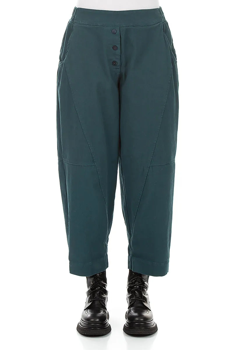 Buttoned Deep Turquoise Denim Cotton Trousers
