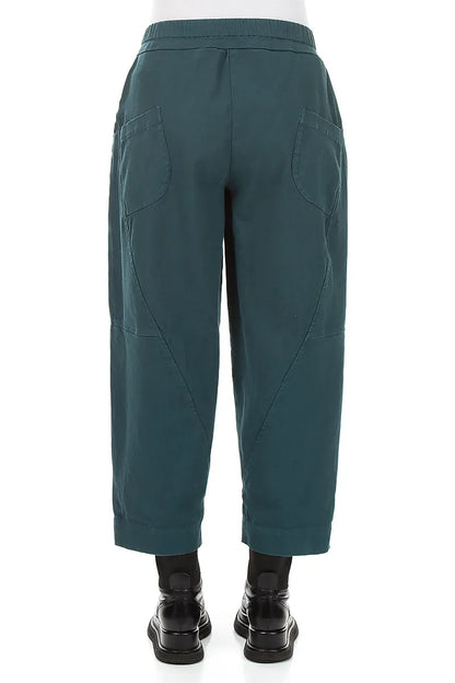 Buttoned Deep Turquoise Denim Cotton Trousers 2
