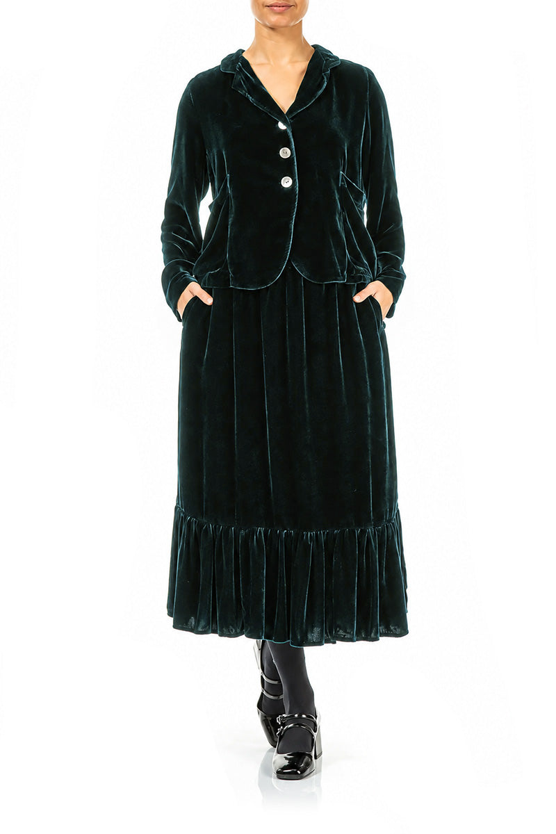 Buttoned Deep Turquoise Silk Velvet Jacket