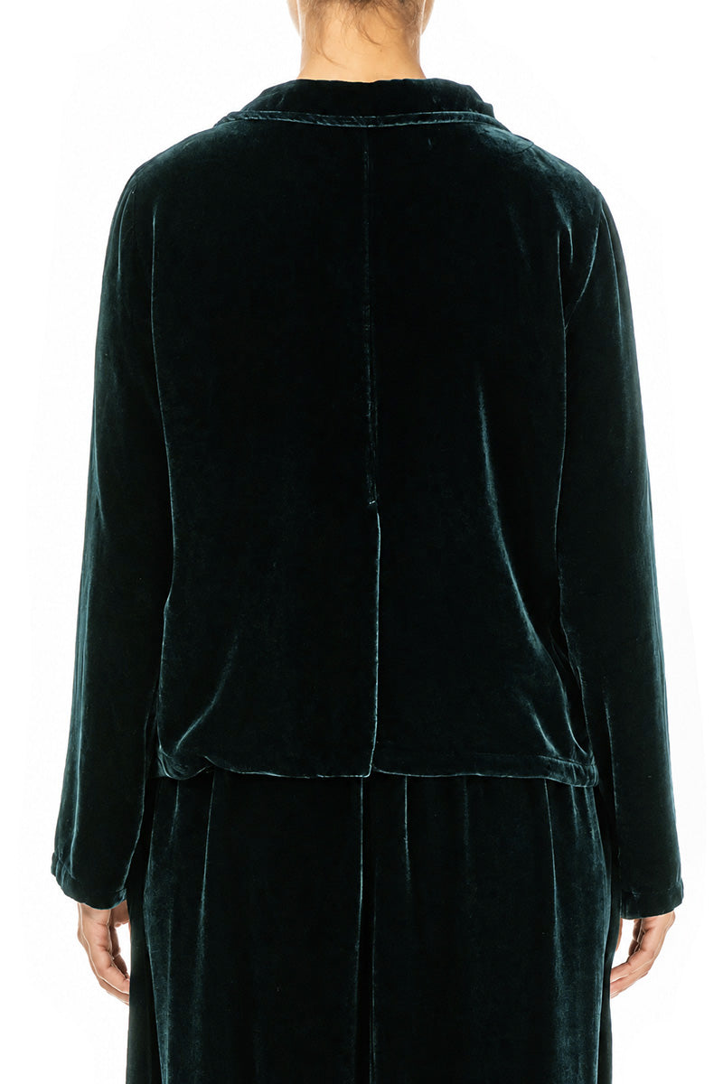 Buttoned Deep Turquoise Silk Velvet Jacket