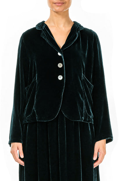 Buttoned Deep Turquoise Silk Velvet Jacket