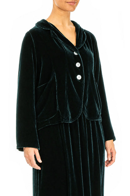 Buttoned Deep Turquoise Silk Velvet Jacket