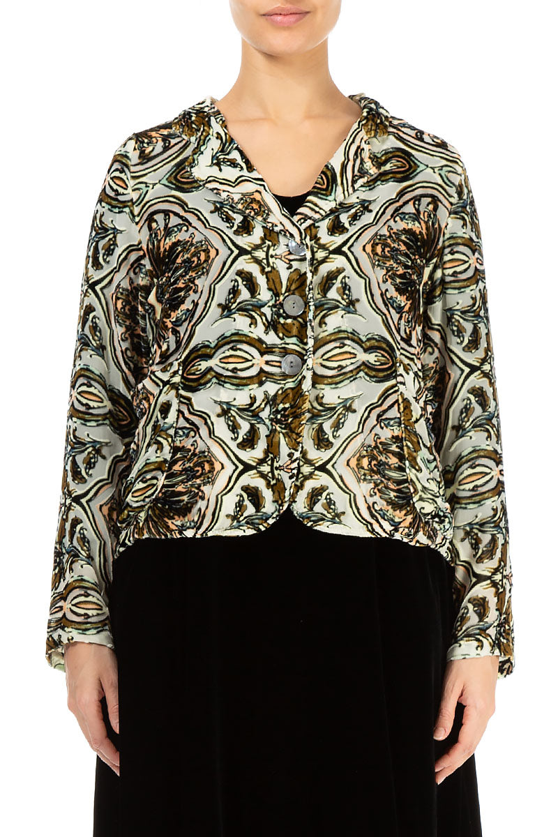 Buttoned Devoré Ornament Silk Velvet Jacket